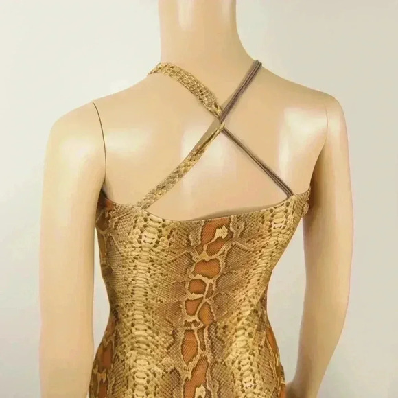 Vintage 90s Feeling Paris Snakeskin Animal Print Tan Midi Dress - Picture 5 of 6
